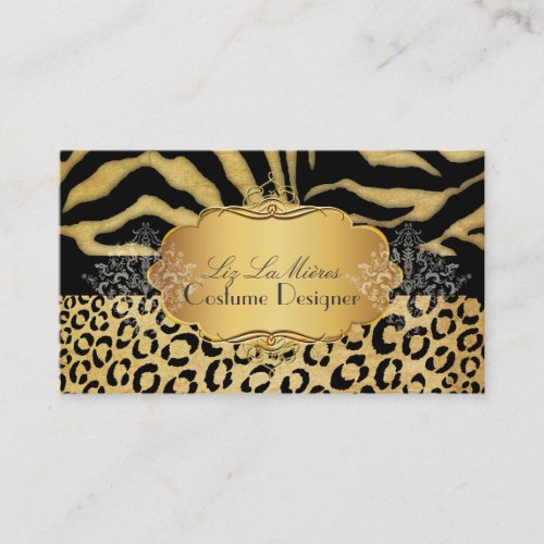 PixDezines Vintage leopard, zebra + damask Business Card