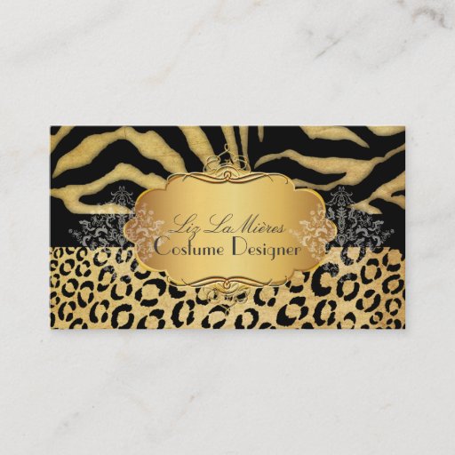 Customizable PixDezines Vintage leopard, zebra + damask Business Card