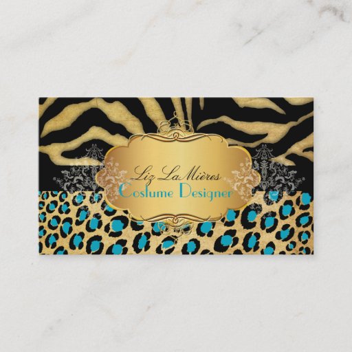 Customizable PixDezines Vintage leopard, zebra + damask Business Card Template