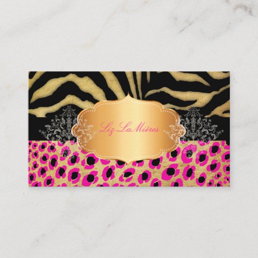 Customizable PixDezines Vintage leopard, zebra+gold label Business Cards