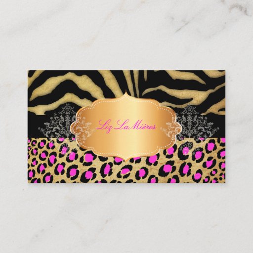 Customizable PixDezines Vintage leopard, zebra+gold label Business Card Templates