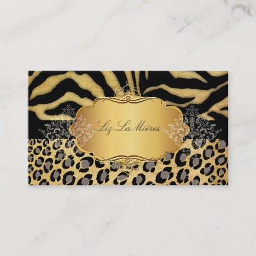PixDezines Vintage leopard, zebra + damask Business Card