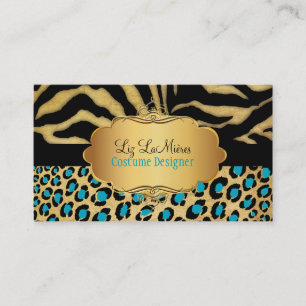 PixDezines VINTAGE LEOPARD+ZEBRA+FAUX+GOLD+LABEL Business Card