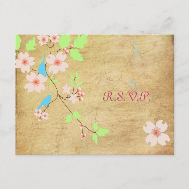 PixDezines Vintage Love Birds RSVP postcards (Front)