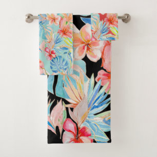PixDezines Vintage Lush H2 Hawaii Floral Foliage Bath Towel Set