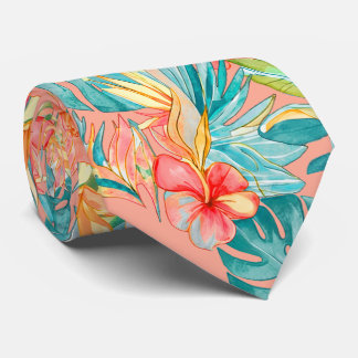 PixDezines Vintage Lush H2 Hawaii Floral Foliage Neck Tie