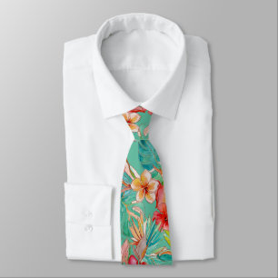 PixDezines Vintage Lush H2 Hawaii Floral Foliage Neck Tie