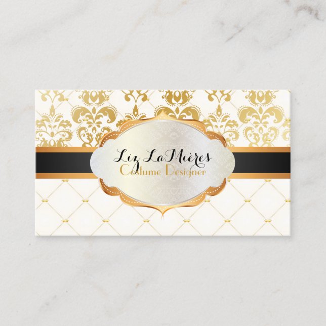 PixDezines vintage lys damask Business Card (Front)