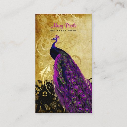 Customizable PixDezines vintage magenta peacock+lace/diy fonts Business Card Template