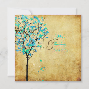 PixDezines vintage maple tree/teal+blue Invitation