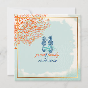 PixDezines vintage maui coral+seahorse, beach Invitation