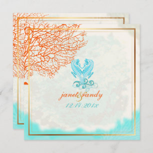 PixDezines vintage maui coral+seahorse, beach Invitation
