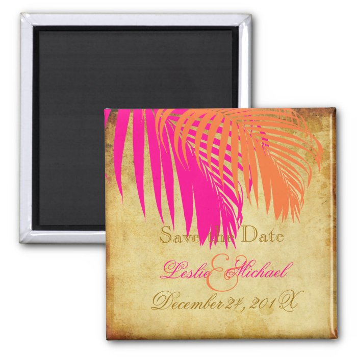 PixDezines Vintage Palm Fronds, Save the Date Fridge Magnet