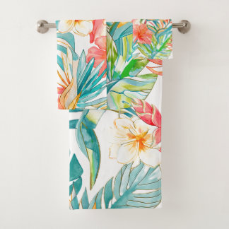 PixDezines Vintage Pastel H2 Hawaii Floral Foliage Bath Towel Set