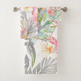 PixDezines Vintage Pastel H2 Hawaii Floral Foliage Bath Towel Set