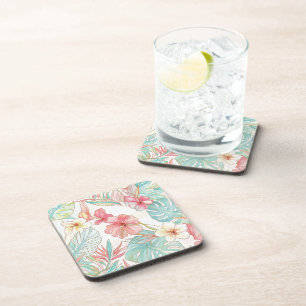 PixDezines Vintage Pastel H2 Hawaii Floral Foliage Beverage Coaster