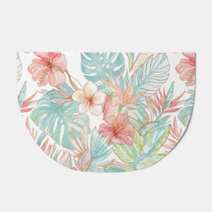 PixDezines Vintage Pastel H2 Hawaii Floral Foliage Doormat