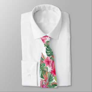 PixDezines Vintage Pastel H2 Hawaii Floral Foliage Neck Tie