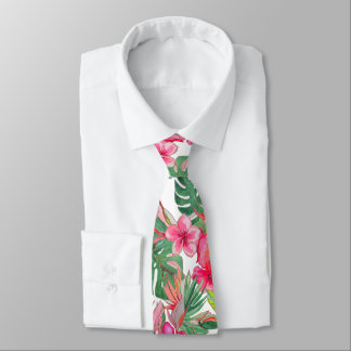 PixDezines Vintage Pastel H2 Hawaii Floral Foliage Neck Tie