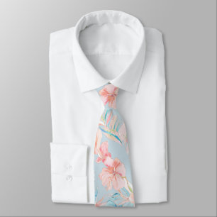 PixDezines Vintage Pastel H2 Hawaii Floral Foliage Neck Tie