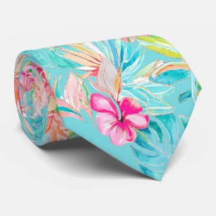 PixDezines Vintage Pastel H2 Hawaii Floral Foliage Neck Tie