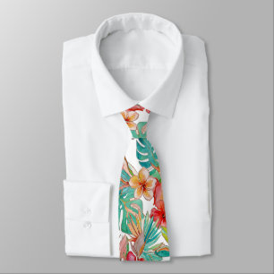 PixDezines Vintage Pastel H2 Hawaii Floral Foliage Neck Tie