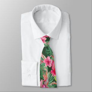 PixDezines Vintage Pastel H2 Hawaii Floral Foliage Neck Tie
