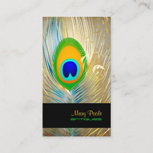PixDezines vintage peacock+filigree swirls Business Card (Front)