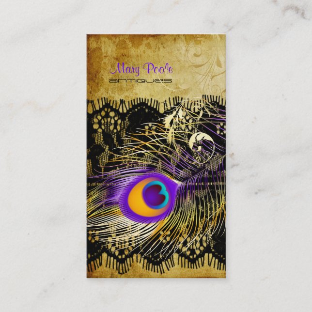 PixDezines vintage peacock+lace/diy fonts Business Card (Front)