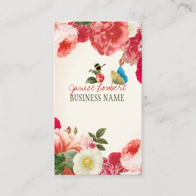PixDezines vintage peonies/DIY background Business Card (Front)
