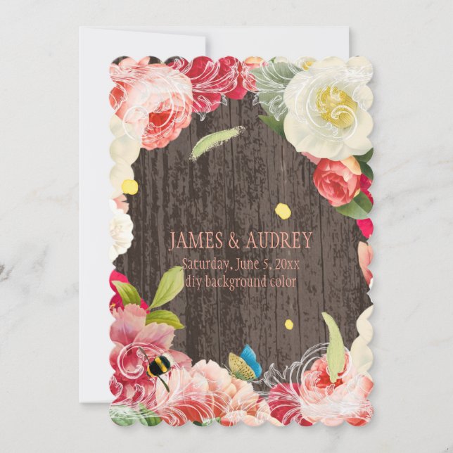 PixDezines vintage peonies, roses/redoute Invitation (Front)