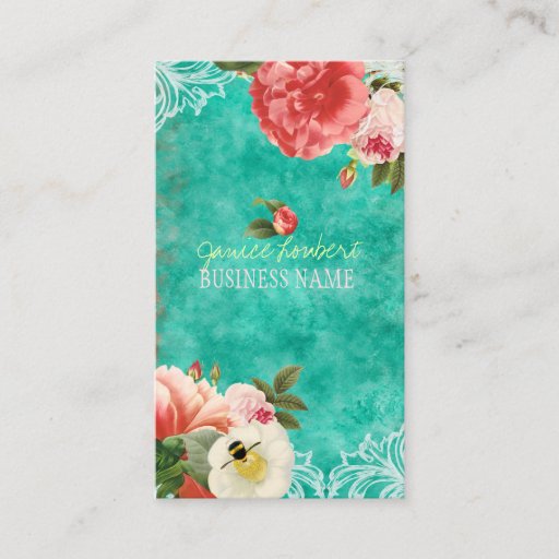 Customizable PixDezines vintage peonies/watercolor Business Card Template