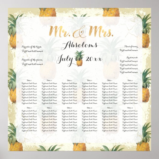 PixDezines Vintage Pineapples Seating Chart (Front)