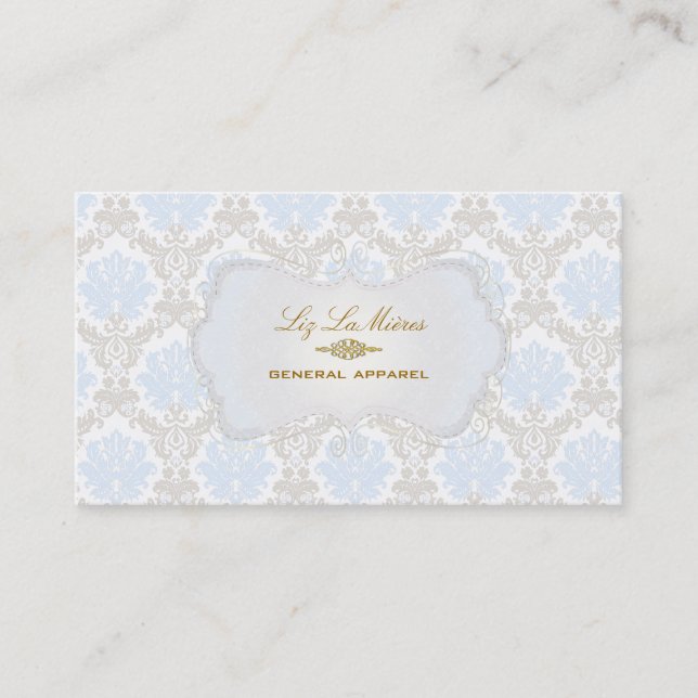 PixDezines vintage piqué damask/blue+grey Business Card (Front)