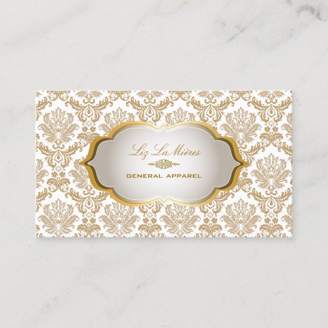PixDezines vintage piqué damask/metallic silver Business Card (Front)
