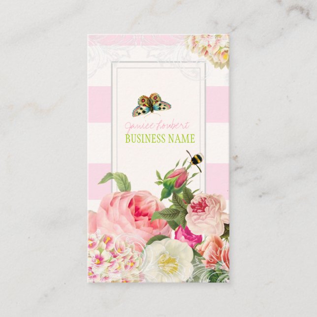 PixDezines vintage primrose, peonies Business Card (Front)