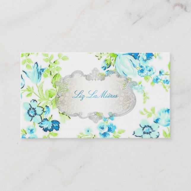 PixDezines vintage roses/blue Business Card (Front)