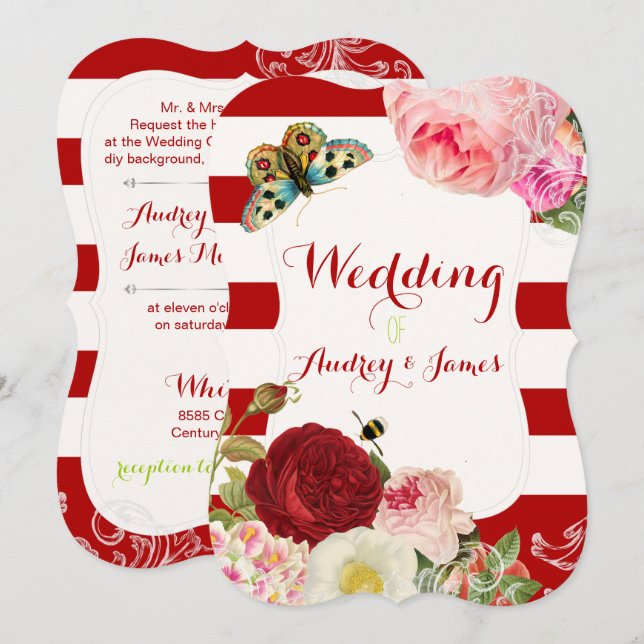 PixDezines vintage roses/peonies/primrose Invitation (Front/Back)