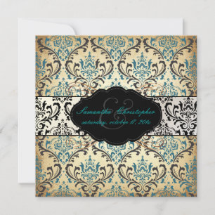 PixDezines Vintage Rossi Damask, Teal Invitation