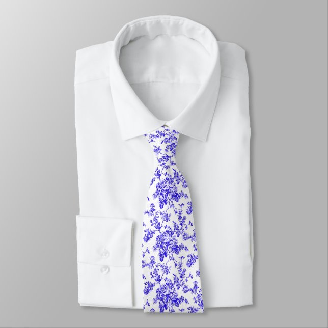 PixDezines Vintage Royal Purple Toile Roses  Neck Tie (Tied)