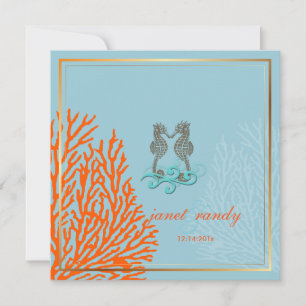 PixDezines vintage seahorse+coral/diy background Invitation