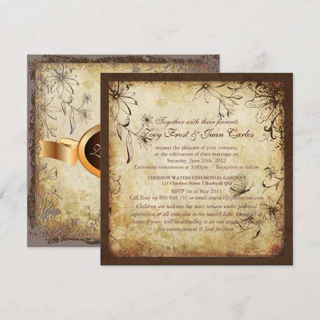 PixDezines Vintage Secret Garden/Faux Parchment Invitation (Front/Back)