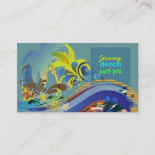 PixDezines vintage surfers at sunset Hawaii  Business Card