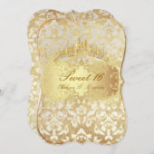PixDezines vintage Sweet 16/ princess/pearl damask Invitation (Front/Back)