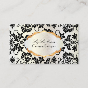 PixDezines vintage tanza damask/black+pearl Business Card