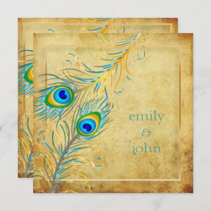 PixDezines Vintage Teal Peacock/Faux Parchment Invitation