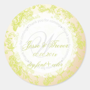 PixDezines vintage toile/endive green Classic Round Sticker