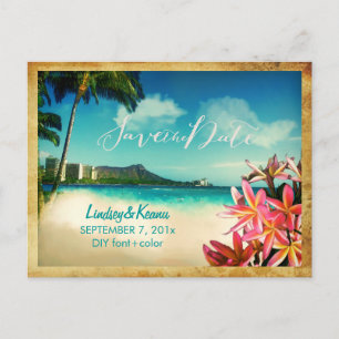 PixDezines vintage waikiki/diamond head/plumeria Postcard