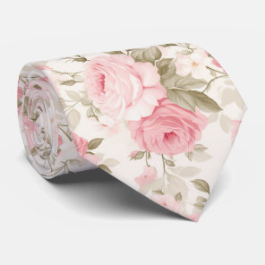 PixDezines Vintage Watercolor Roses Blush Pink Neck Tie