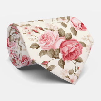 PixDezines Vintage Watercolor Roses Blush Pink Neck Tie